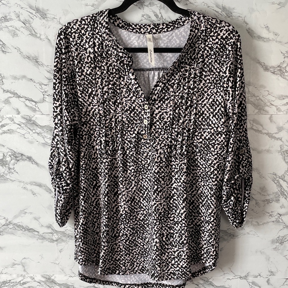 NY Collection M Black and White Tunic Top